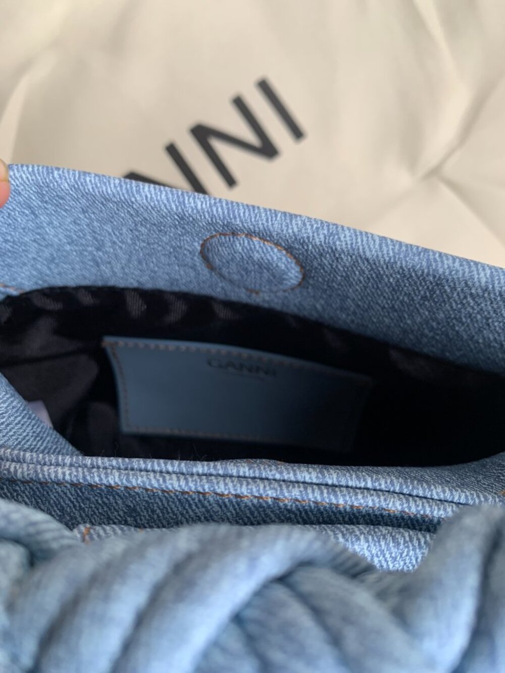 GANNI Small Denim Bou Bag with Twisted Handle - Picture 7 of 9